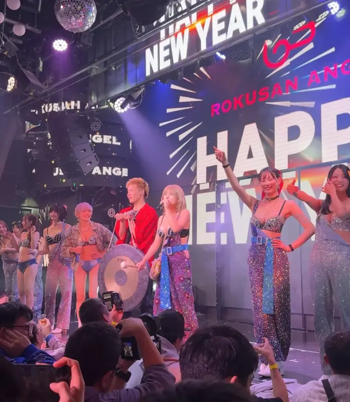 Performers on stage at Rokusan Angel in Roppongi during a live burlesque-style show