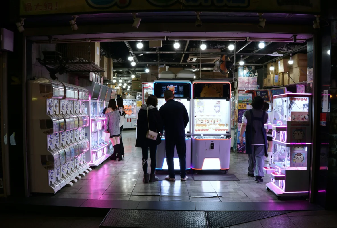 Arcade and capsule toy machines near Shinjuku Station, fun indoor entertainment for families in Tokyo