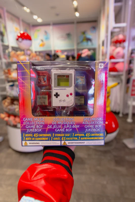 Game Boy merchandise displayed inside Pokémon Center Shibuya
