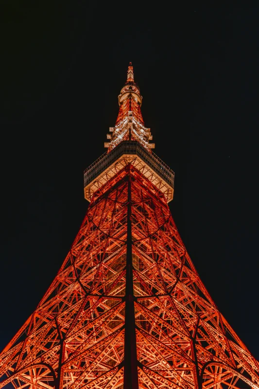 Tokyo Tower at night during a private tour in Japan