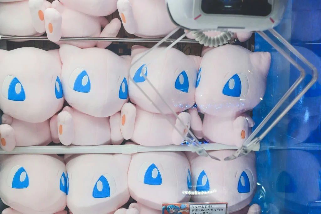 Mew plush toys inside a Japanese crane game machine